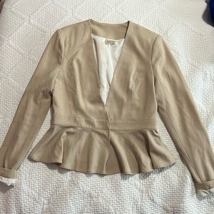 Tan, peplum hem rayon blazer